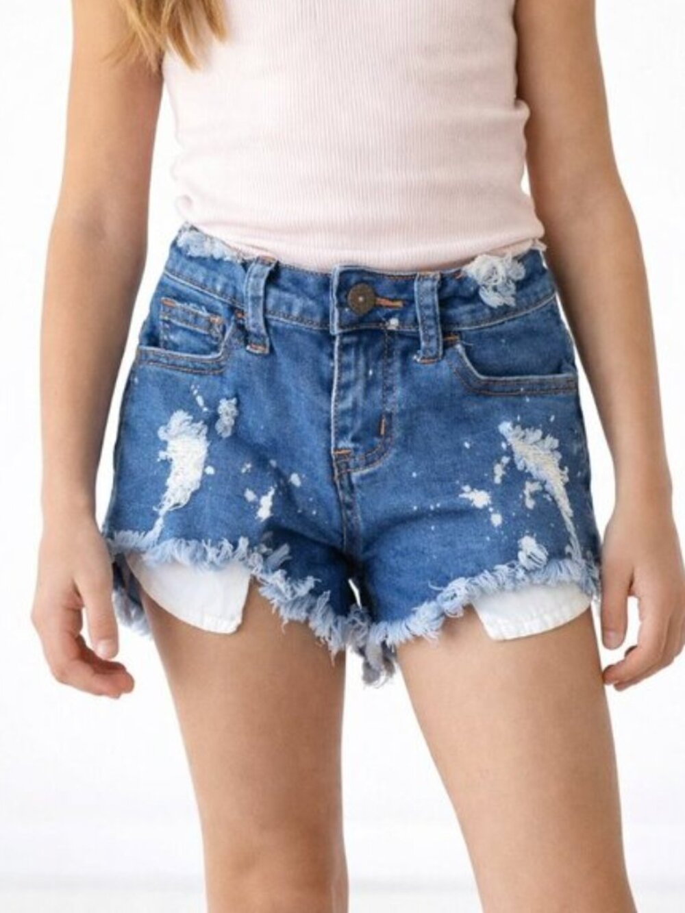Contraband Girls Denim Distressed Shorts Raw Frayed Hem Medium Wash Size 7
